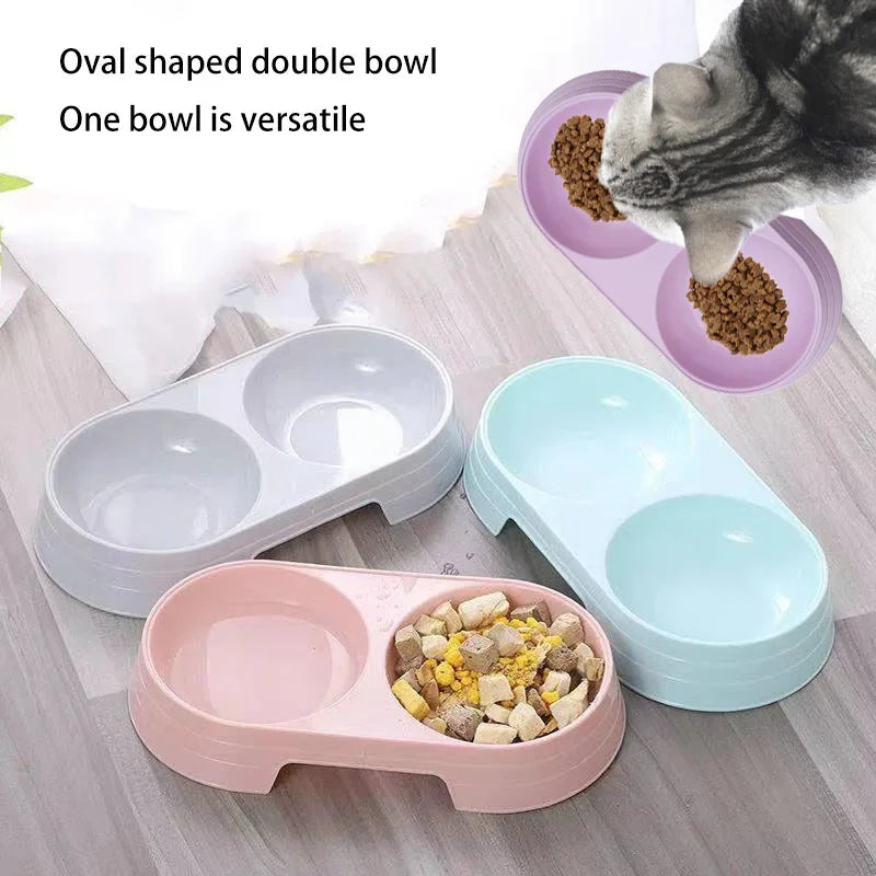 Tigela dupla para animais de estimação, cães e gatos, tigelas duplas, macaron, plástico, suprimentos para animais de estimação, acessórios para gatos, produtos para gatos