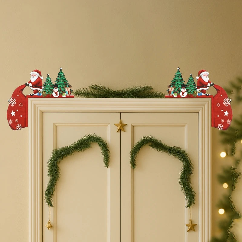 Decoração de moldura de porta de natal decoração de feliz natal para casa 2025 pingente enfeites de madeira de natal navidad natal presente de ano novo