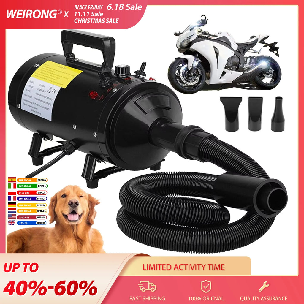 VickyHome Secador de energia para veículos, motocicleta, carro, bicicleta, soprador portátil e blaster, secador de limpeza para cães de estimação - seco e poeira