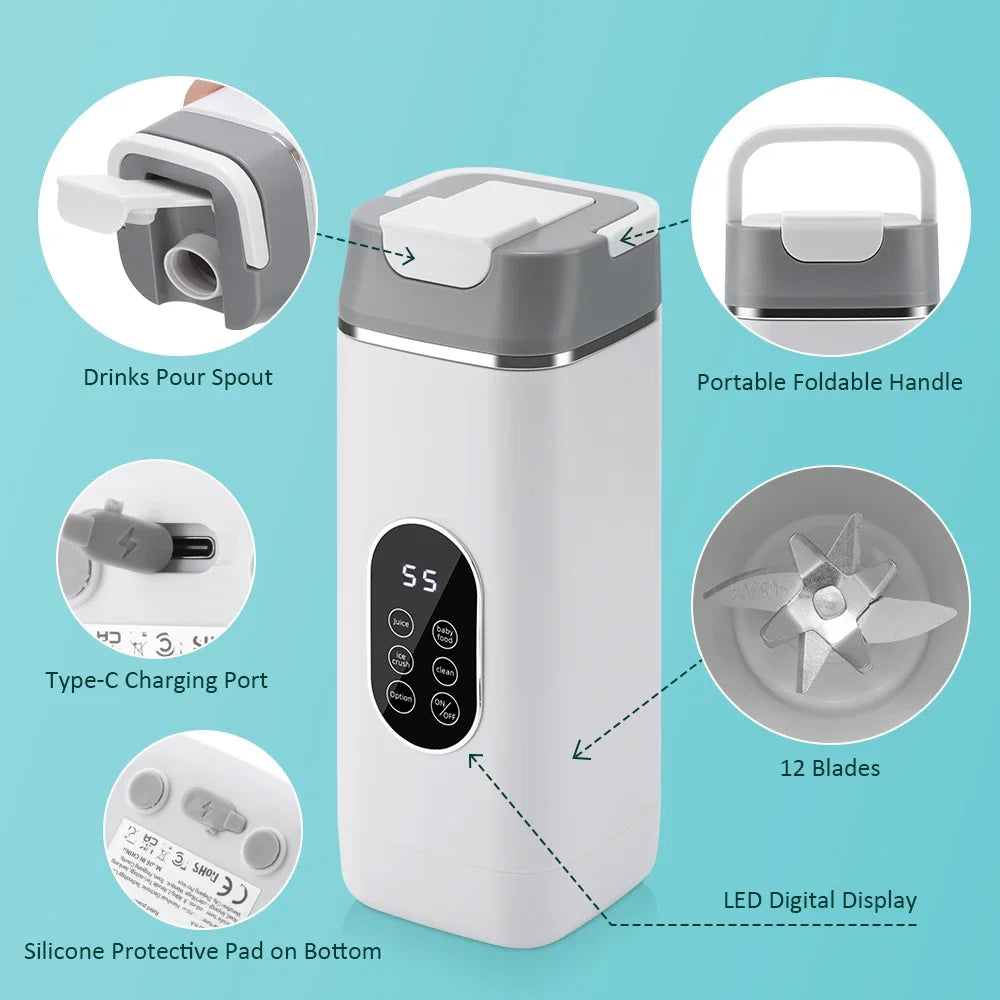 Liquidificador de Frutas Doméstico 400ML, Espremedor Elétrico Portátil, Máquina de Milkshake Multifuncional com 6 Lâminas