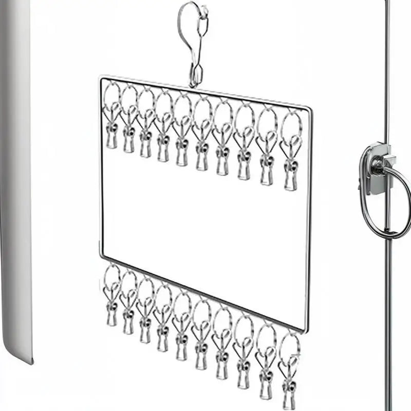 Varal de roupa em aço inoxidável com vários prendedores, resistente à ferrugem, economiza espaço, ideal para meias, roupa interior, varanda e lavanderia [YY32].