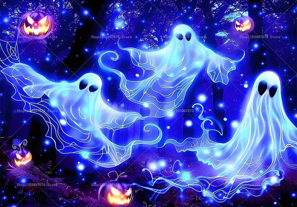 Halloween Backdrop Banner Pumpkin Bats Ghost Design Photography Background For Halloween Party Birthday Decorations Wall Decor