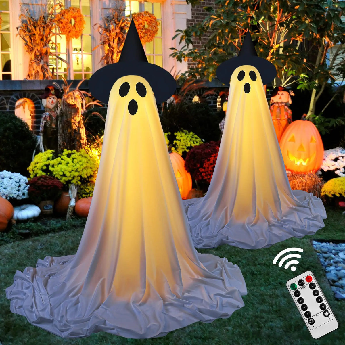 Decoração de Fantasma de Halloween em Pé com Chapéu de Bruxa, Fantasma Assustador para Jardim, Casa, Festa Interna, Casa Assombrada, Suprimentos de Decoração