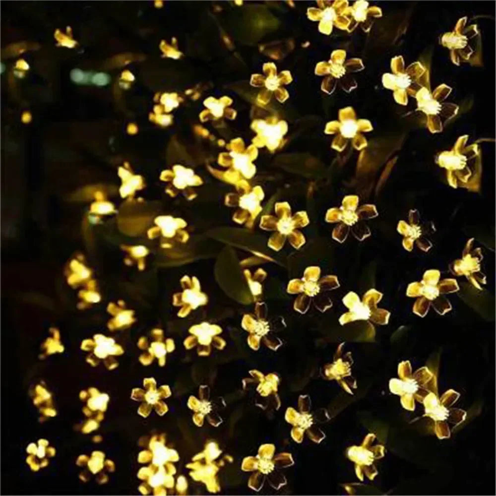 Luzes de Cordão LED Solares em Forma de Flor de Cerejeira para Decoração de Jardim e Pátio ao Ar Livre, Decoração de Natal e Casamento