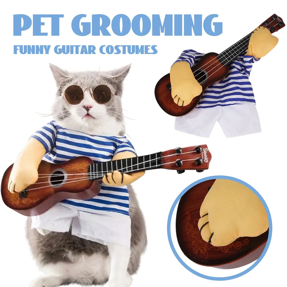Engraçado Pet Guitar Costume, Trajes de cão, Guitar Player, Halloween, Natal, Cosplay Party, Cão, Roupa de gato, Vestir Roupas