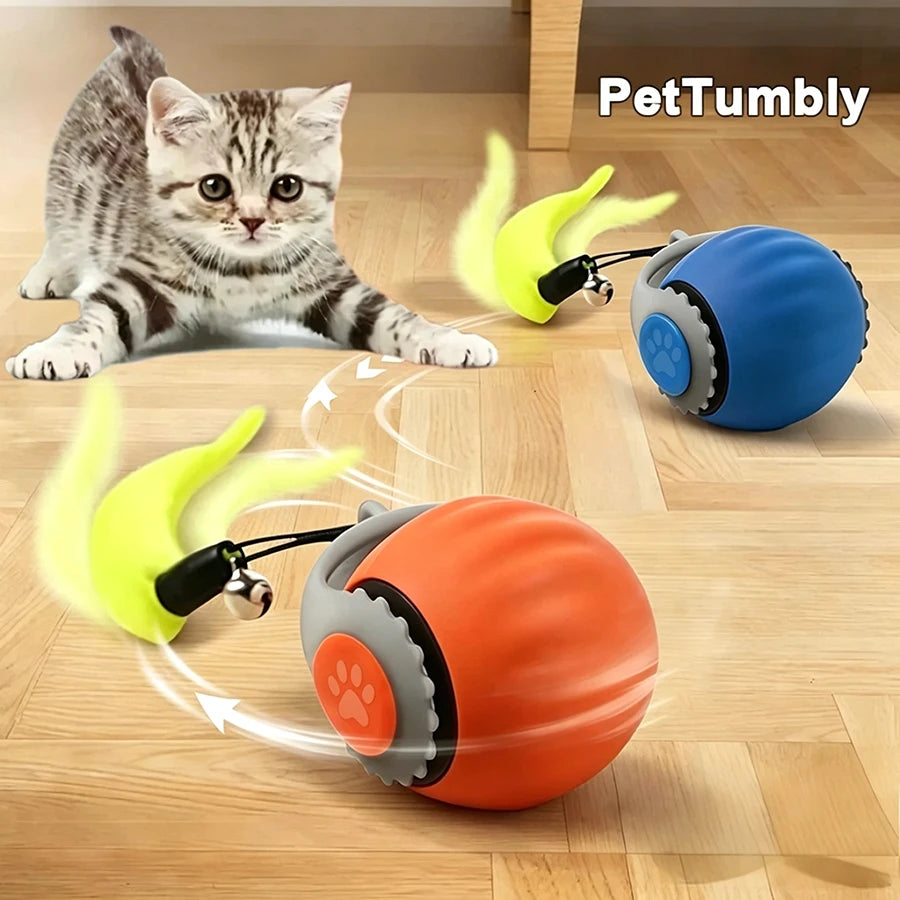 Bola interativa para gatos, brinquedo automático para animais de estimação, recarregável por USB, bola saltitante com cauda que balança, inteligente