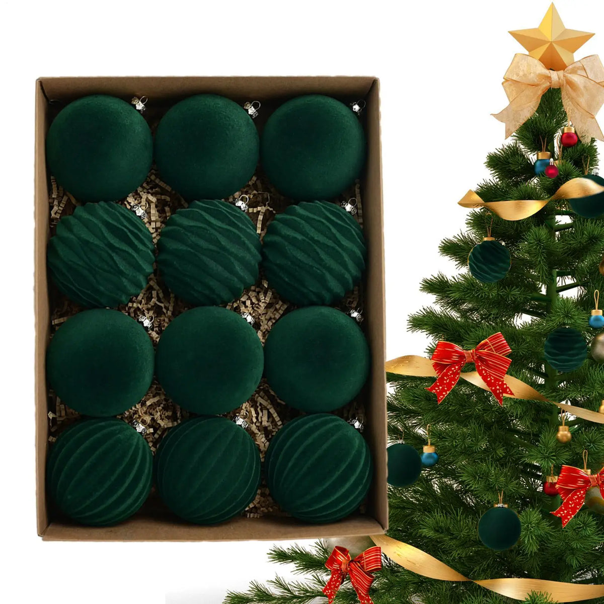Bolas de natal de veludo 12 unidades/caixa bolas de árvore flocadas pingente ornamentos design luxuoso decoração para decorações de natal