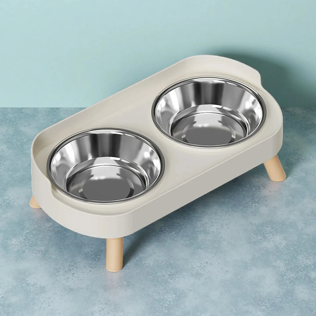 Estação de Alimentação e Bebedouro para Pets com Duas Tigelas de Aço Inoxidável e Suporte para Pescoço para Gatos e Cães