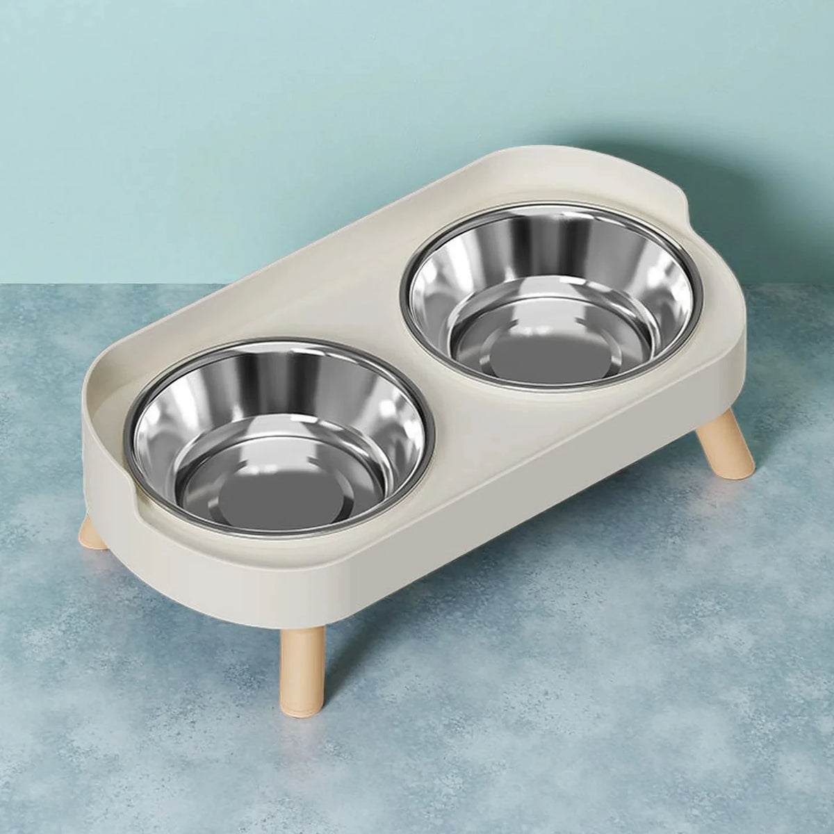 Estação de Alimentação e Bebedouro para Pets com Duas Tigelas de Aço Inoxidável e Suporte para Pescoço para Gatos e Cães