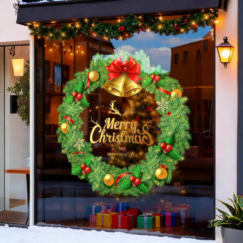 Decorações de Natal para criar um ambiente festivo, guirlanda para vitrine, autocolante estático, autocolante para vidro, autocolante com motivos de nó e sinos para janelas.