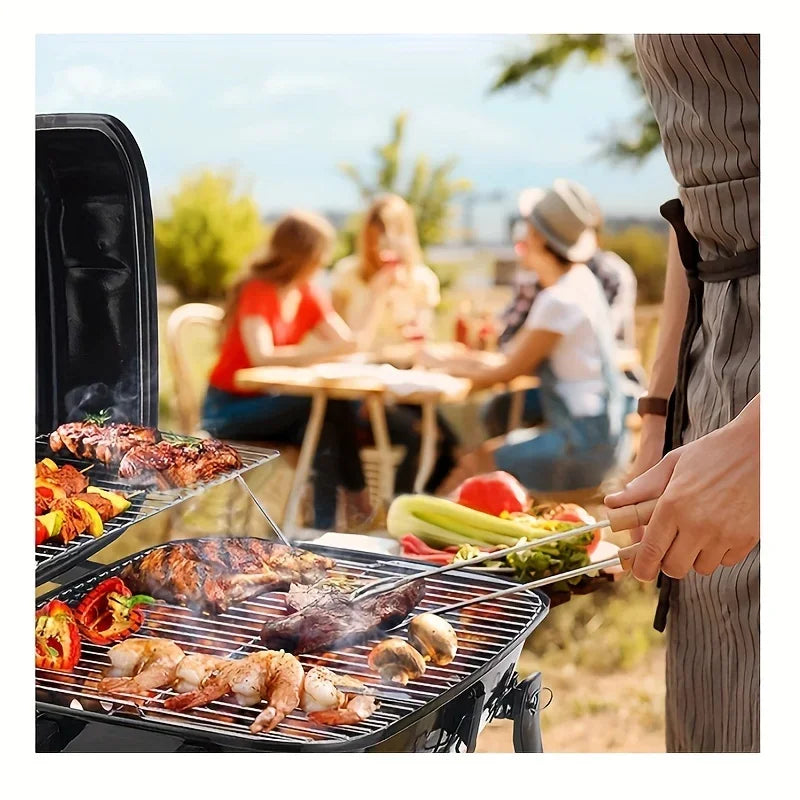 Churrasqueira a Gás Portátil com Tampa, 1 Queimador, Pernas Dobráveis, Pequena Churrasqueira a Propano para Cozinha ao Ar Livre, Camping, Churrascos, Pátios e Jardins