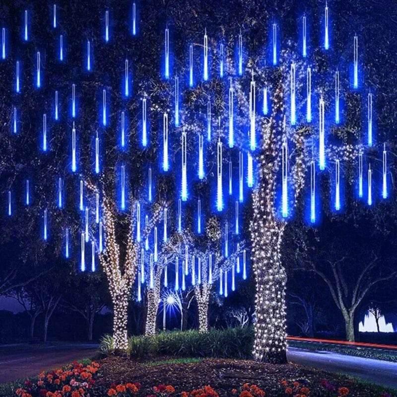 Chuveiro de meteoros de natal led luzes da corda iluminação do feriado interior/exterior decoração jardim festa decorações chuva gota caindo novo