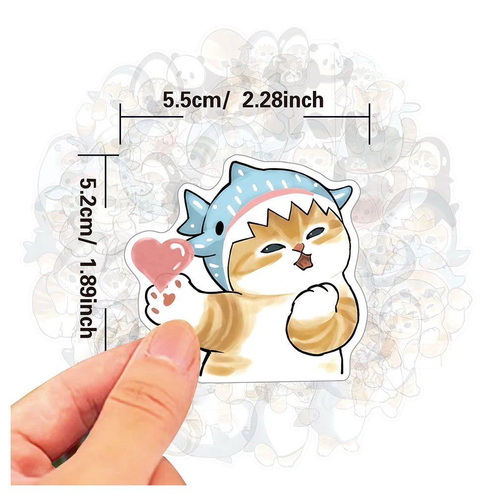 10/30/50 pçs bonito tubarão com capuz diversão gato adesivos decalques decoração mala scrapbooking portátil telefone papelaria brinquedo presente