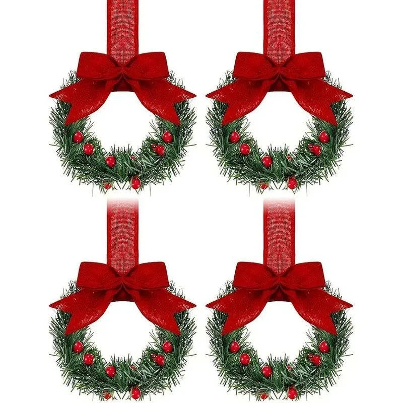 4 Peças de Mini Guirlandas de Natal, Decorações para Janelas, Laços de Fita, Frutas Vermelhas, Decorações para Festas de Natal em Casa