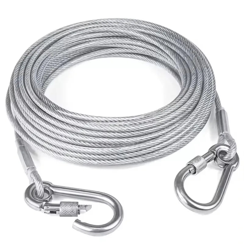 Corda de Amarração Dupla para Cães com Fivela de Metal, Cabo de Aço Antiferrugem, Coleira para Treinamento ao Ar Livre, Alça de Tração Durável