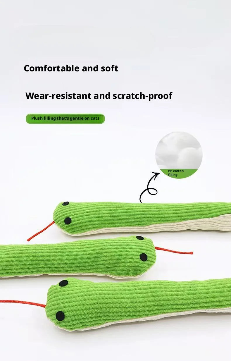 Brinquedo interativo em forma de cobra para animais de estimação, brinquedo sonoro de pelúcia resistente a mordidas, limpeza dos dentes para gatinhos, filhotes, animais de estimação pequenos