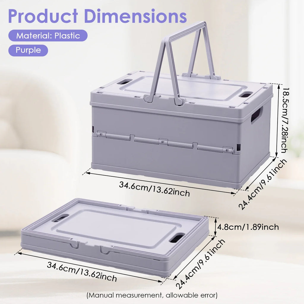 Caixa de Armazenamento Dobrável de Grande Capacidade, Cesta de Armazenamento Colapsável com Tampa e Alça, Organizador de Lanches e Brinquedos para Casa, Cozinha e Escritório