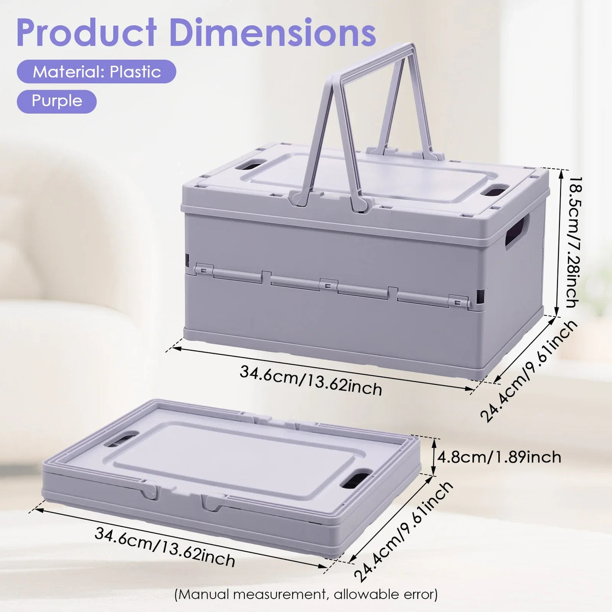 Caixa de Armazenamento Dobrável de Grande Capacidade, Cesta de Armazenamento Colapsável com Tampa e Alça, Organizador de Lanches e Brinquedos para Casa, Cozinha e Escritório