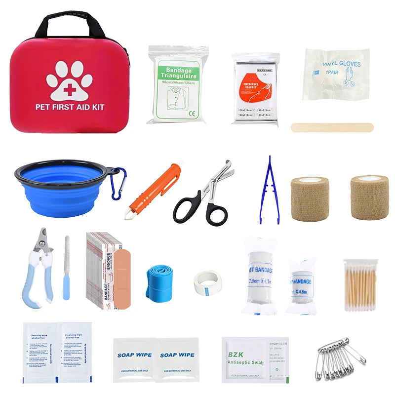 Kit de primeiros socorros para animais de estimação: contém suprimentos de emergência e cobertor de emergência, adequado para caminhadas, camping e mochilão.