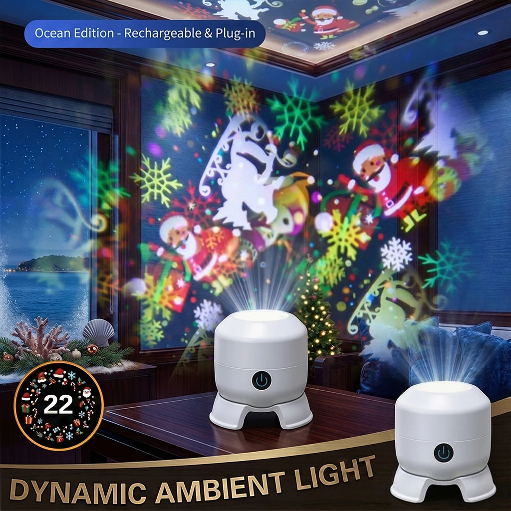 Projetor de Luz Rotativo de Natal com 22 Padrões, Lâmpada Noturna LED, Projetor de Luz com Boneco de Neve, Papai Noel, Floco de Neve, Rena e Alce