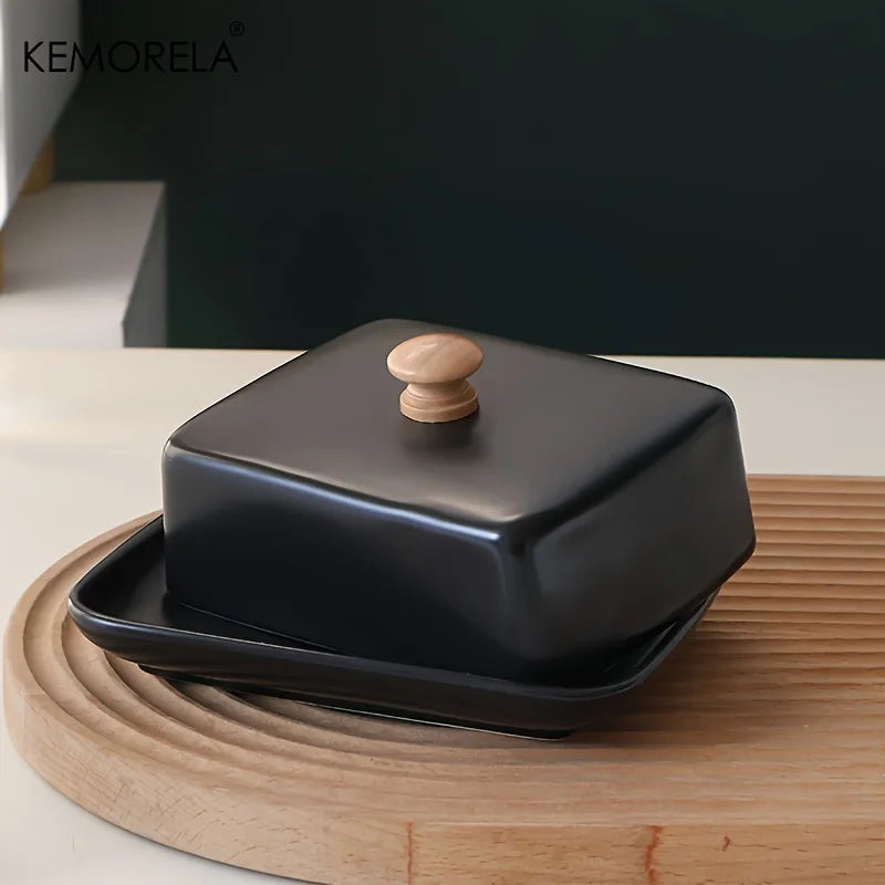Prato de Manteiga de Cerâmica com Tampa, Caixa Retangular Selável para Armazenamento de Queijo, Elegante e de Alta Qualidade para Cozinha e Restaurante
