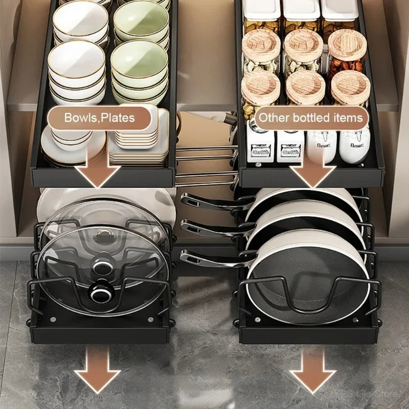 1pc cozinha multifuncional organizador retirar para panelas/panelas tampa deslizante titular rack de especiarias & prato secagem cremalheiras gaveta organizador
