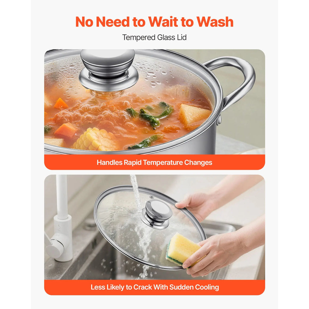 8 Quart Stainless Steel Stockpot with Glass Lid PFOA-Free PFAS-Free Sauce Pans Compatible with Gas Stoves Kitchen Essentials