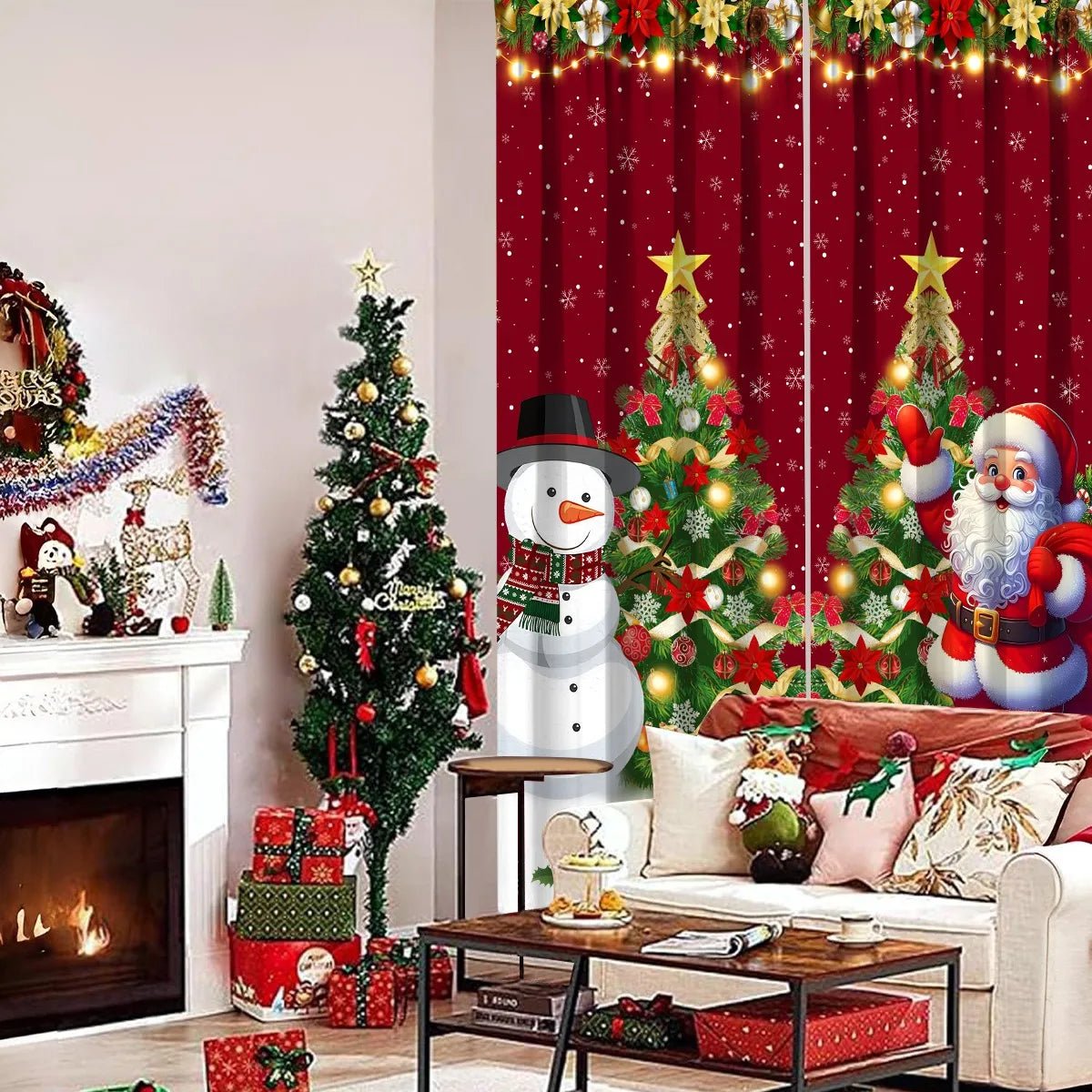1/2 peças de cortina de Natal, decoração de Feliz Natal para casa, cortina de Natal 2025, enfeites de janela, presente de Natal 2026.