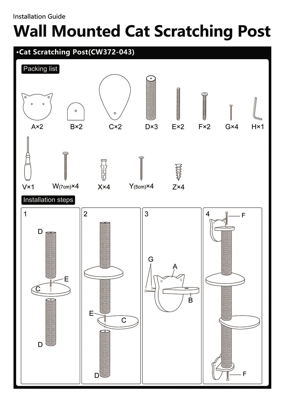 Pós para arranhar gatos com 2 poleiros, plataformas montadas na parede, prateleiras de escalada, arranhador de sisal para gatos, torre de árvore, acessórios para animais de estimação