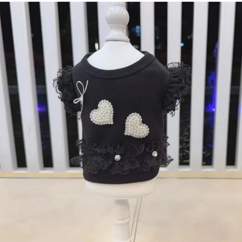 Roupas para animais de estimação para cães e gatos pequenos, blusa de renda com manga bufante, saia jeans, roupa diária fofa para cachorrinhos e gatinhos Kasa & Pet