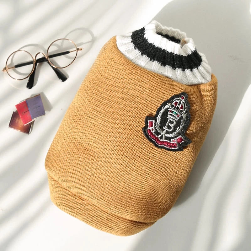 Suéter estilo universitário para cães, colete de malha com decote em v, casaco de inverno para animais de estimação, roupas quentes para cães pequenos, médios e grandes, gatos