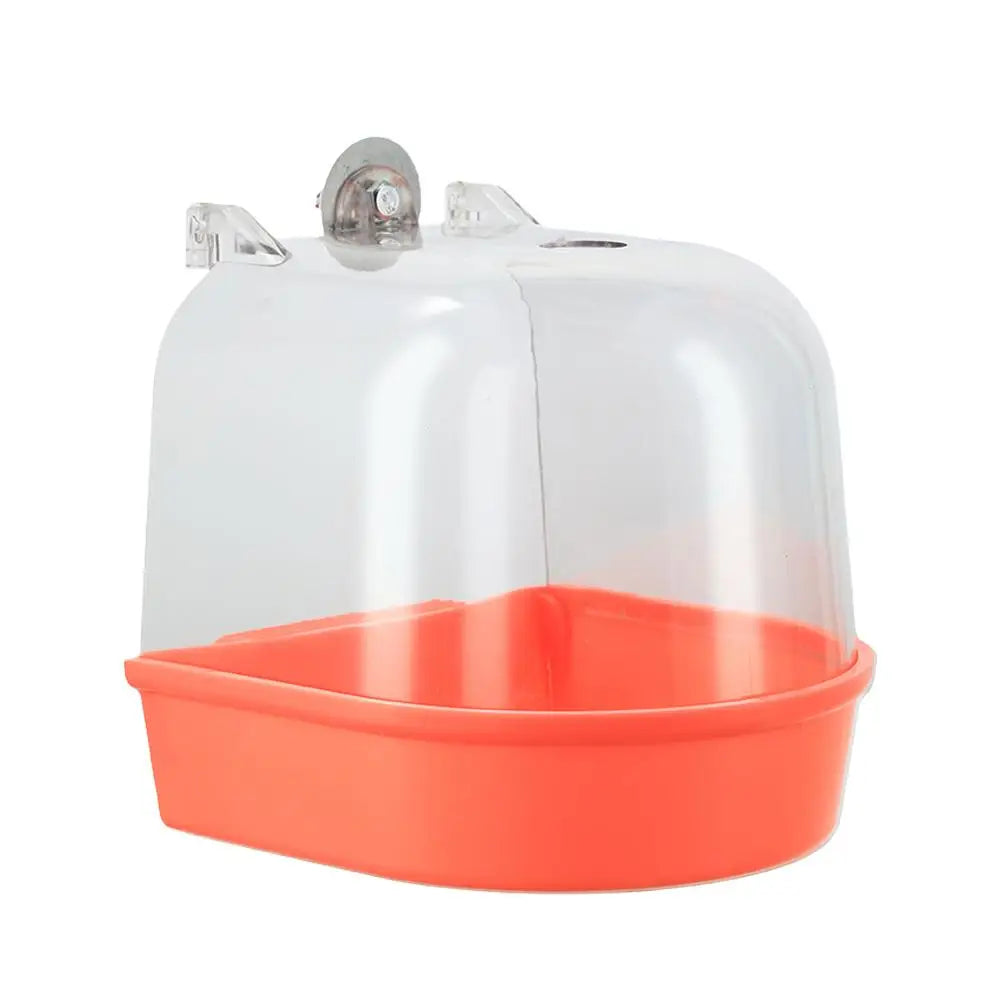 Banho de pássaros para limpeza de gaiola, suprimentos para animais de estimação, calopsita, banheira de pássaros com ganchos pendurados, acrílico transparente, cubo de banho de pássaros