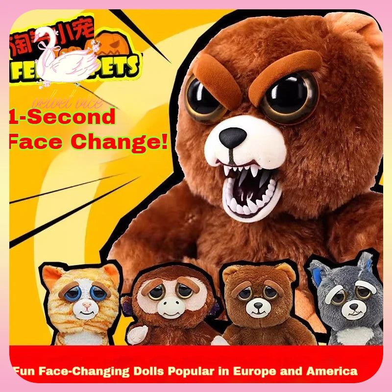 Boneco de Animal de Tamanho Médio Feisty Pets, Panda com Rosto Intercambiável, Brinquedo Interativo para Crianças