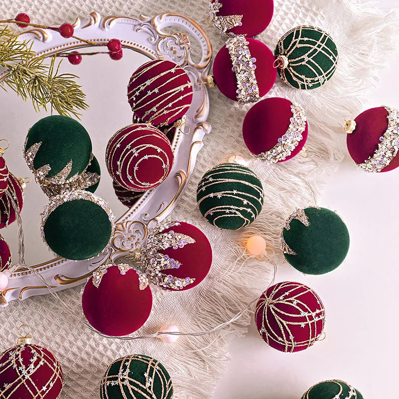 12pçs 6cm vinho tinto veludo bolas de natal 2025 conjunto de ornamento para festa de árvore decoração de esferas de férias de ano novo
