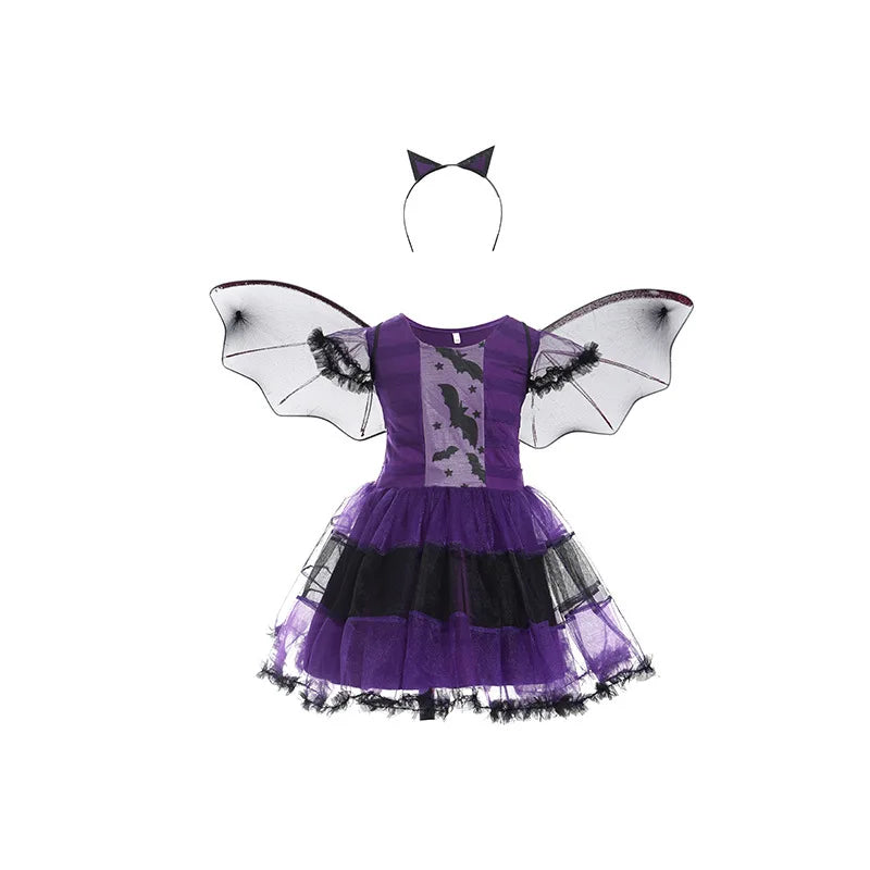 Fato de bruxa até o joelho para meninas, vestido de Halloween, roupa de cosplay malvada, manto de criança disfarçado de mago, todo o dia do santo, 1-12 anos