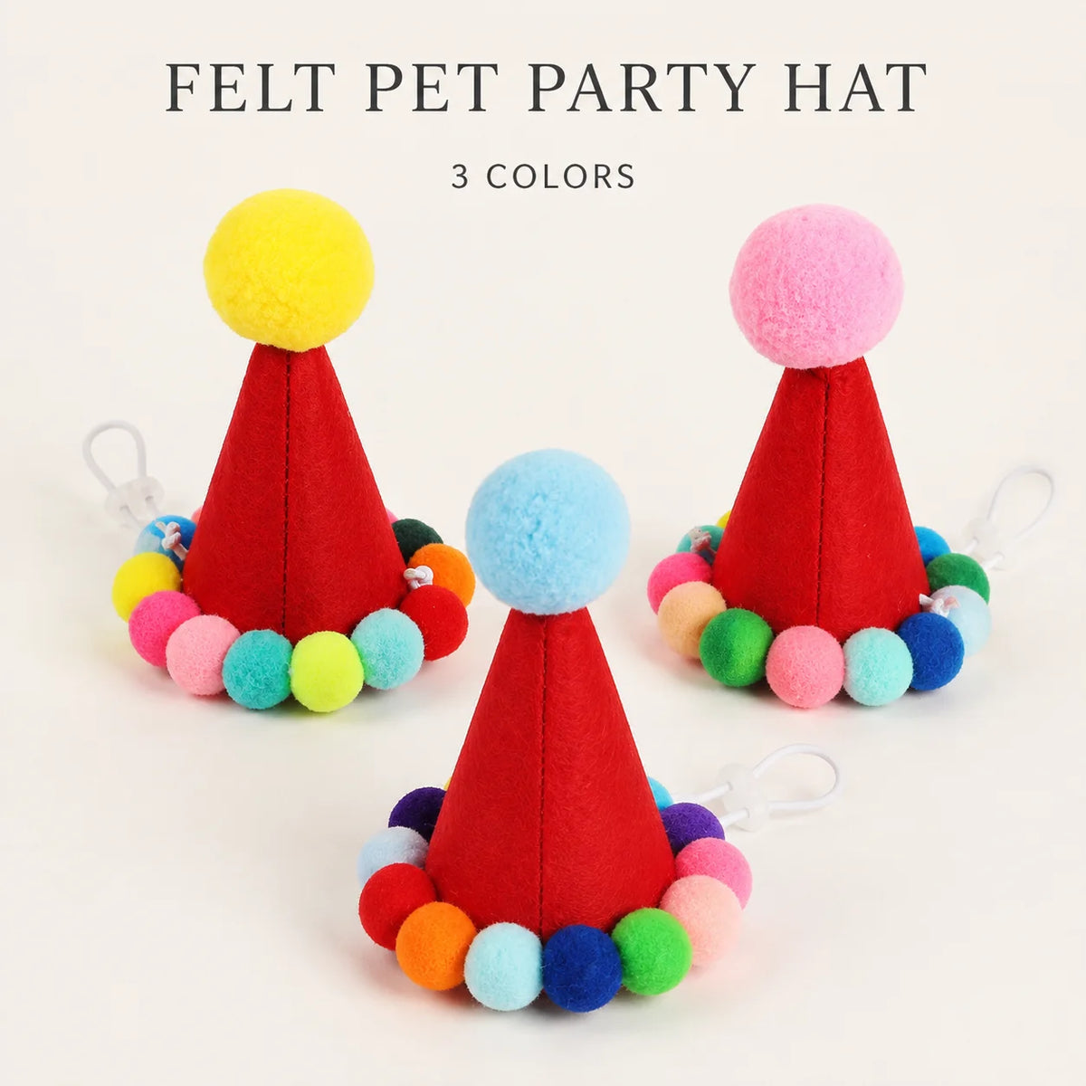 Chapéu de Aniversário para Animais de Estimação, para Gatos e Cães Pequenos, Boné de Feltro Ajustável em Forma de Cone, Fantasia Colorida com Pom Pom, Acessório para Fotos e Celebrações