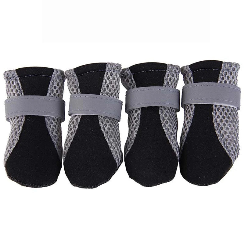 Sapatos para cães de estimação, respirável, à prova d'água, rede de caminhada ao ar livre, macio, verão, botas reflexivas seguras noturnas para cães pequenos e médios
