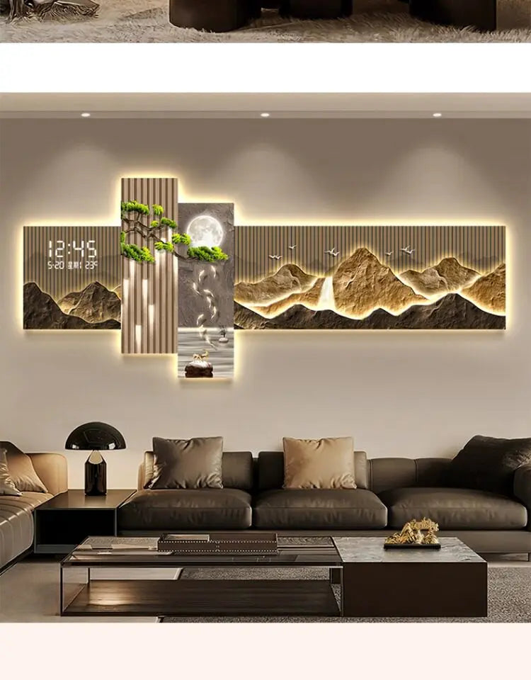 Pintura Decorativa LED Moderna para Sala de Estar, Decoração de Casa, Relógio Eletrônico, Pintura de Parede para Corredor, Quarto e Fundo de Sofá