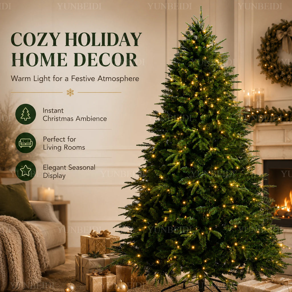 Árvore de Natal Artificial em Material PE+PVC, Grande Árvore de Natal Densa de 120cm a 270cm, Decoração para o Natal em Família e Ano Novo