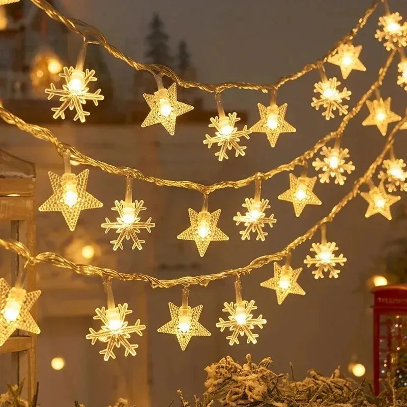3m 2025 decoração de natal para casa luzes de natal floco de neve luzes da corda fada lâmpada led ano novo 2026 árvore jardim