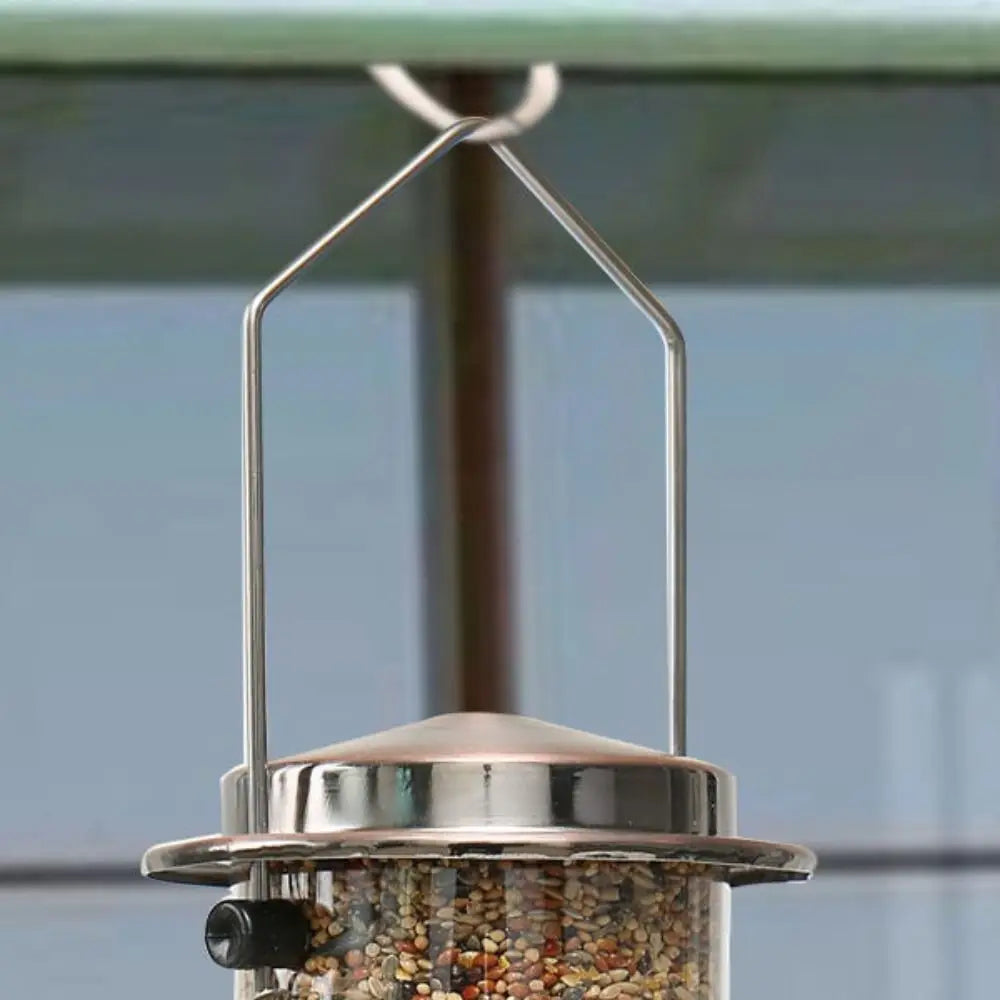 Alimentador de pássaros de metal, suprimentos para animais de estimação, à prova d'água, transparente, dispensador de comida para pássaros, automático, grande capacidade, tigela de alimentação de pássaros, papagaio