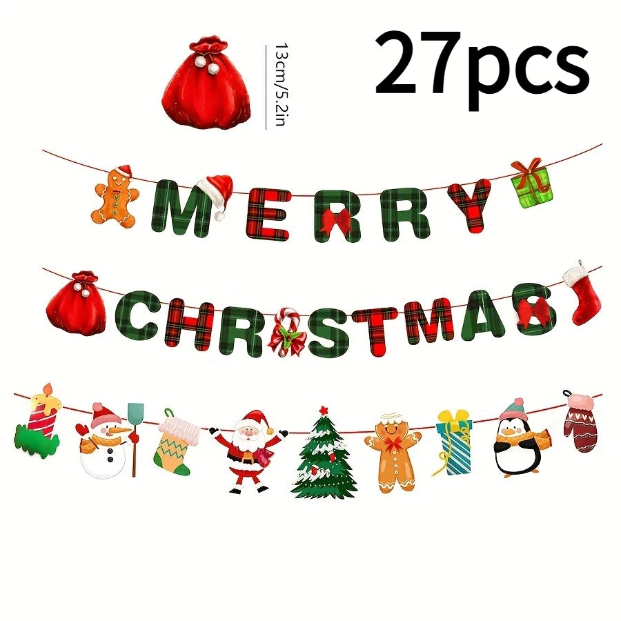 Conjunto de Decoração para Festa de Natal - Faixa de Feliz Natal e Decorações de Fundo Festivas, Enfeites Suspensos para Casa.