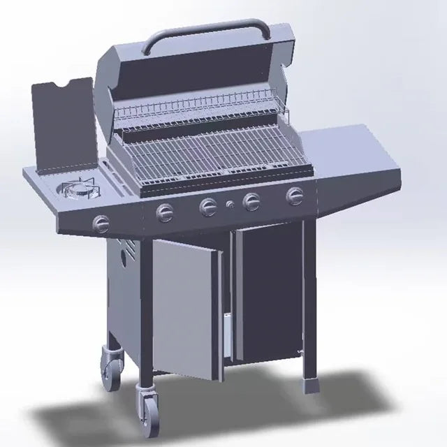 Armários e Ilhas para Churrasqueiras de Cozinha Externa em Aço Inoxidável 304 de Alta Resistência, com Grelhadores de Churrasco a Carvão, GLP e Gás Natural, com Rotação Visual