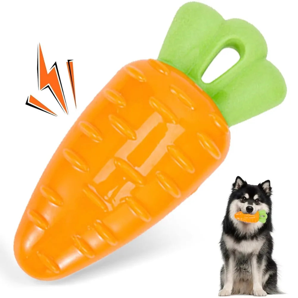 Brinquedo para Cães em TPR com Som e Função de Mastigação, Brinquedo de Mastigar para Animais de Estimação em Forma de Amendoim e Cenoura