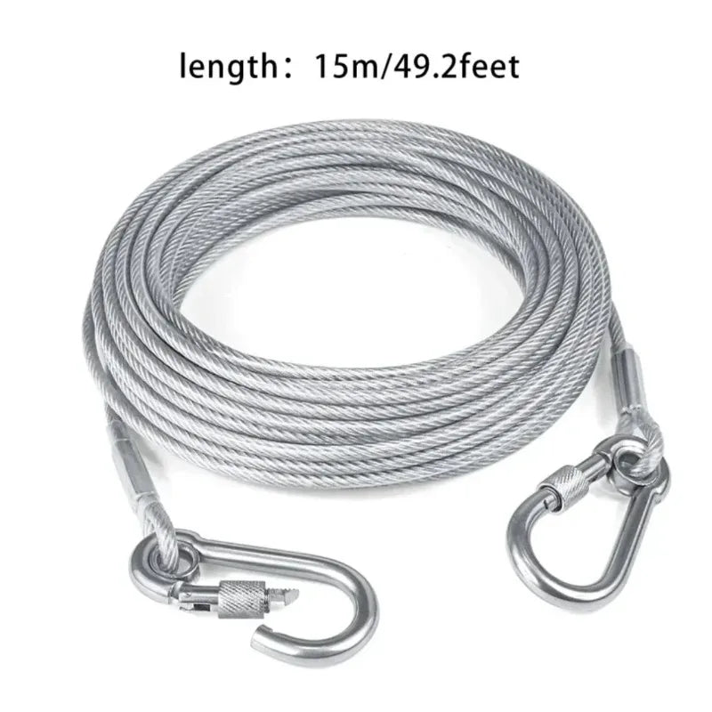 Corda de Amarração Dupla para Cães com Fivela de Metal, Cabo de Aço Antiferrugem, Coleira para Treinamento ao Ar Livre, Alça de Tração Durável