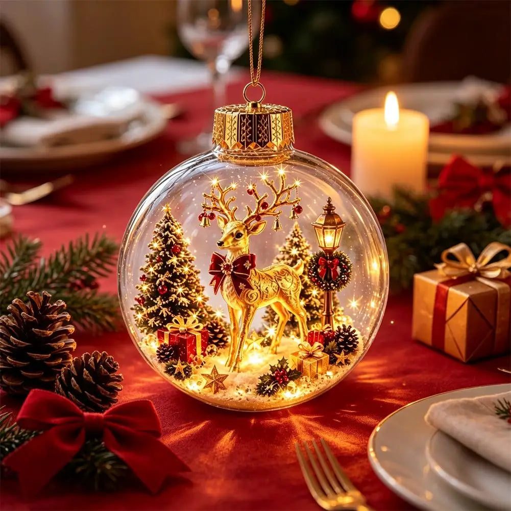 Decorações de Natal com Luzes, Criativas, com Temas de Quebra-Nozes, Rena, Boneco de Neve, Árvore de Natal Brilhante, Pingente de Bola de Cristal