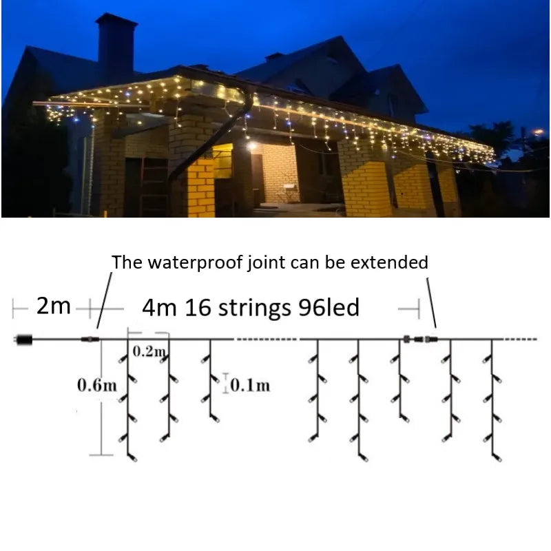 Decorações de Natal 2026: Guirlanda de Estrelas 4M (L) x 0.4/0.5/0.6M (A) com Luzes Piscantes (Branco Quente + Branco Frio) 8 Modos LED Festoon
