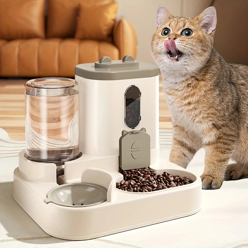 Comedouro de Grande Capacidade para Animais de Estimação com Dispensador Automático de Água Integrado, Tigela para Gatos, Tigela para Cães, Suprimentos para Animais de Estimação