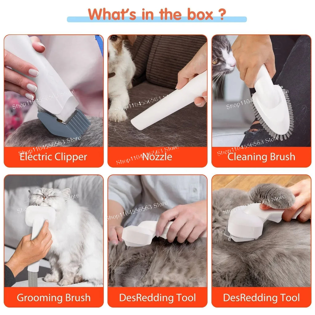 Kit de preparação para animais de estimação 6 em 1 com sucção a vácuo, máquina de cortar cabelo para cães e gatos de cabelos longos/curtos