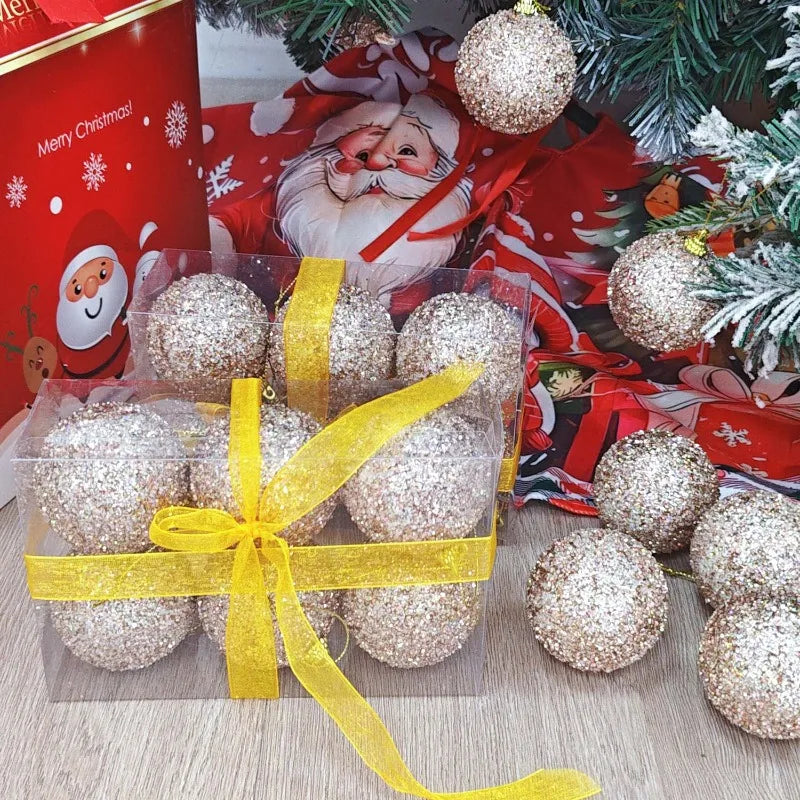 6cm champanhe ouro glitter bolas de natal diy árvore de natal pendurado pingentes de bola brilhante para decoração de festa de ano novo ornamentos